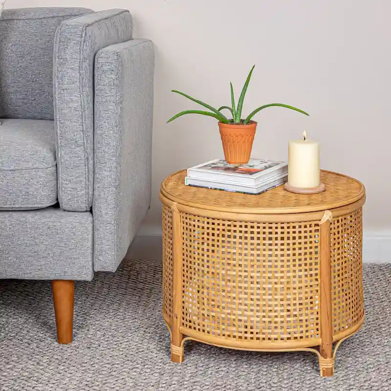 Bamboo and Rattan Accent Table