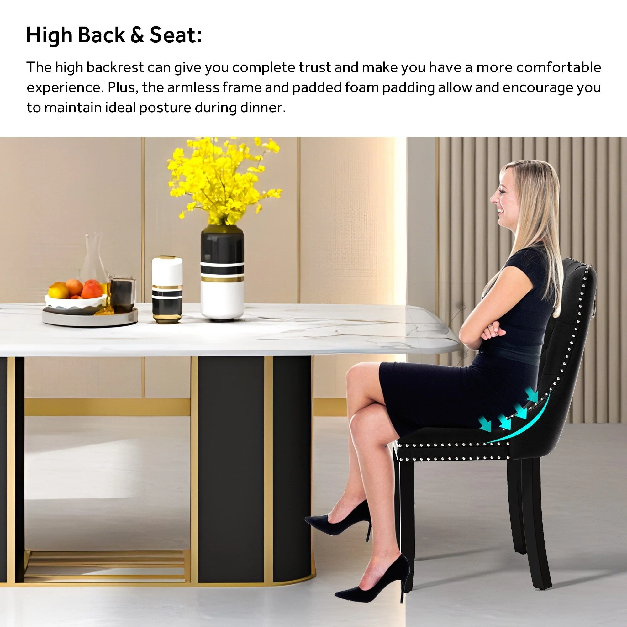 Upholstered Tufted Velvet Dining Chair with Solid Wood Legs Set of 6