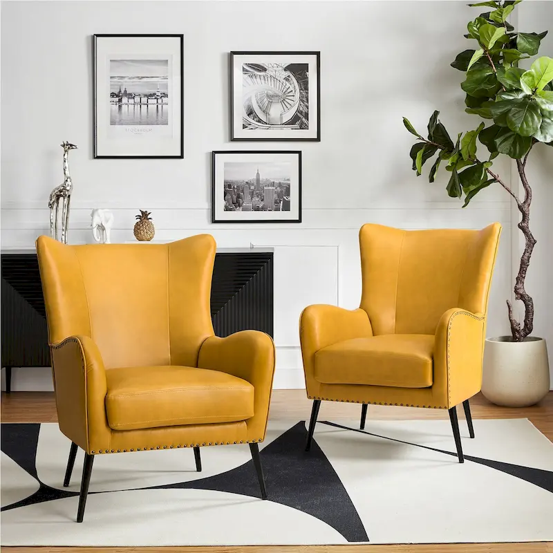 Invidiae Wooden Upholstered Armchair with Metal Legs Set of 2
