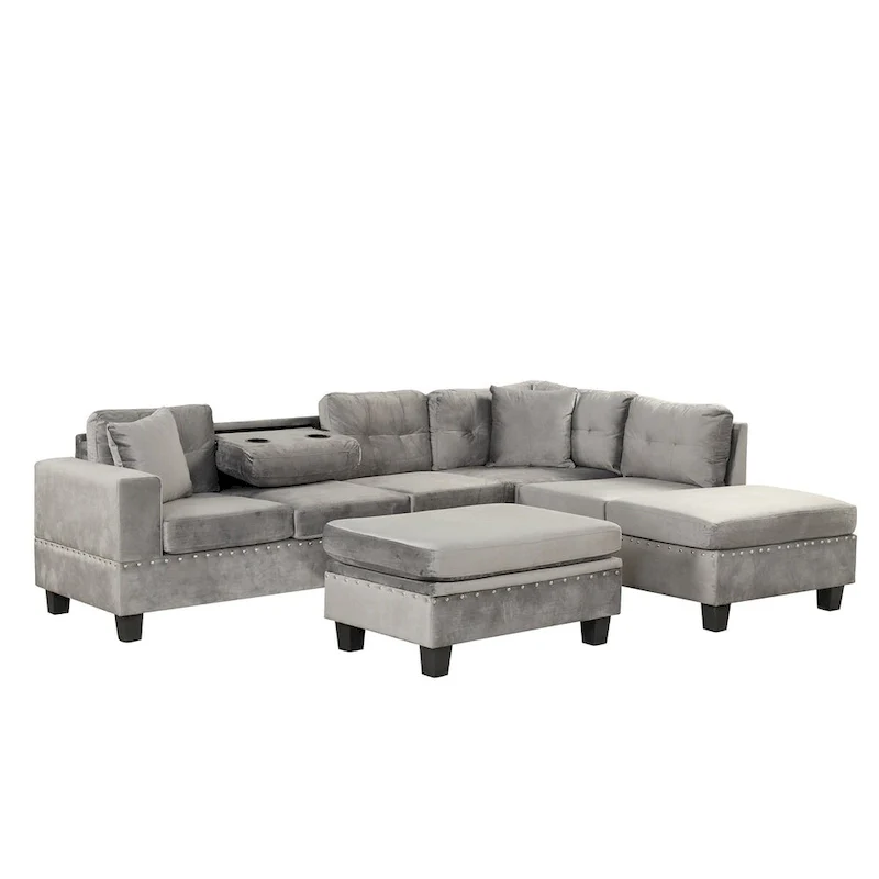 104.5-inch Modern L-shaped Sectional Sofa with Storage Ottoman and Reversible Chaise - 104.5W x 74.5D x 33.5H