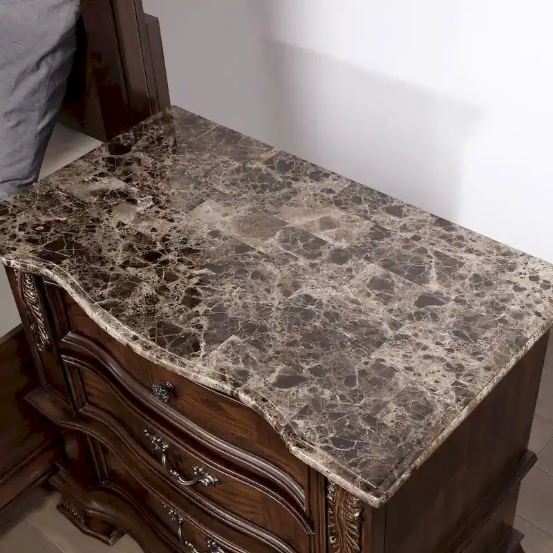 Furniture of America Wrea Traditional Marble Top 3-Drawer Nightstand