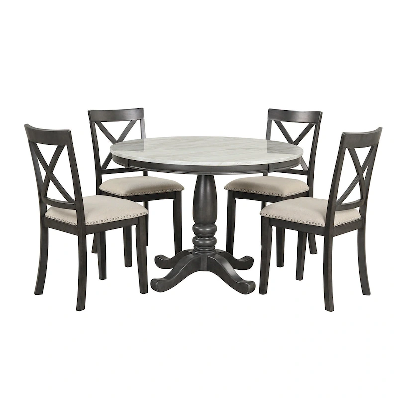 5-Piece Modern Wooden Dining Set with Round Table & Chairs