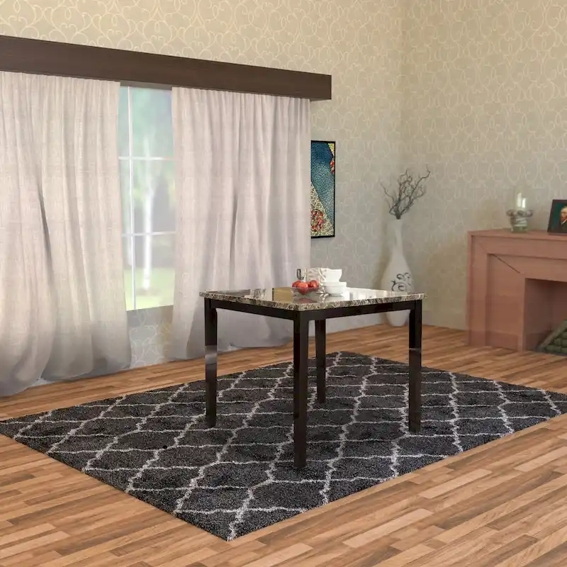 Spacious Wooden High Table Faux Marble Top Brown