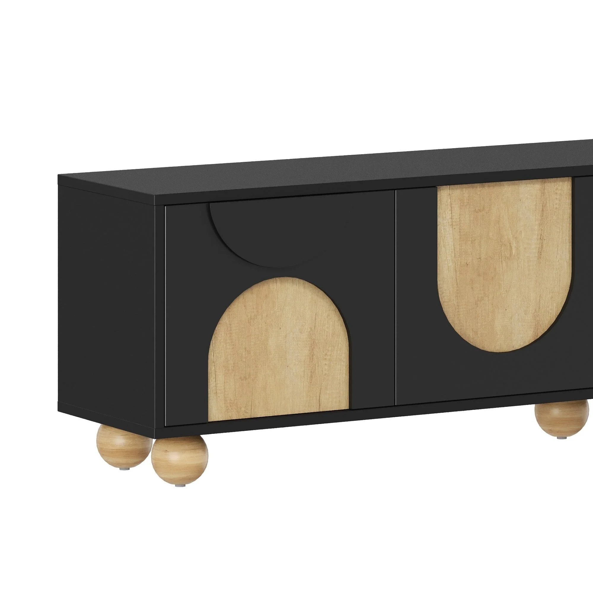 Modern Curve Shape Two Tone 69.6' TV Stand with Ball Feet Detail
