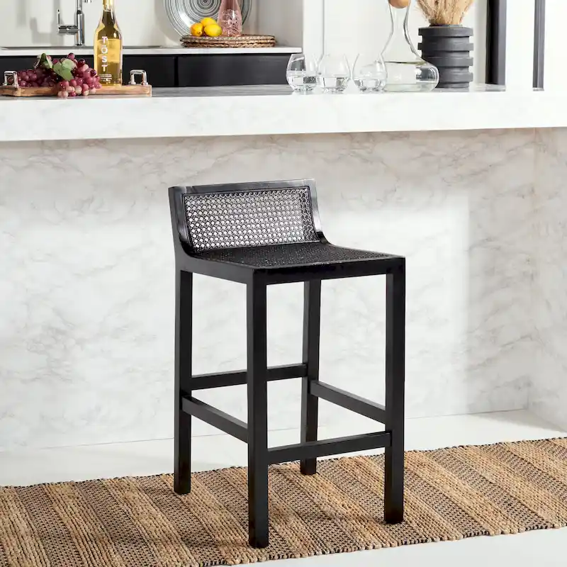 SAFAVIEH Carry Low Back Cane Counter Stool - 16 W x 19 D x 31 H - 16Wx19Dx31H