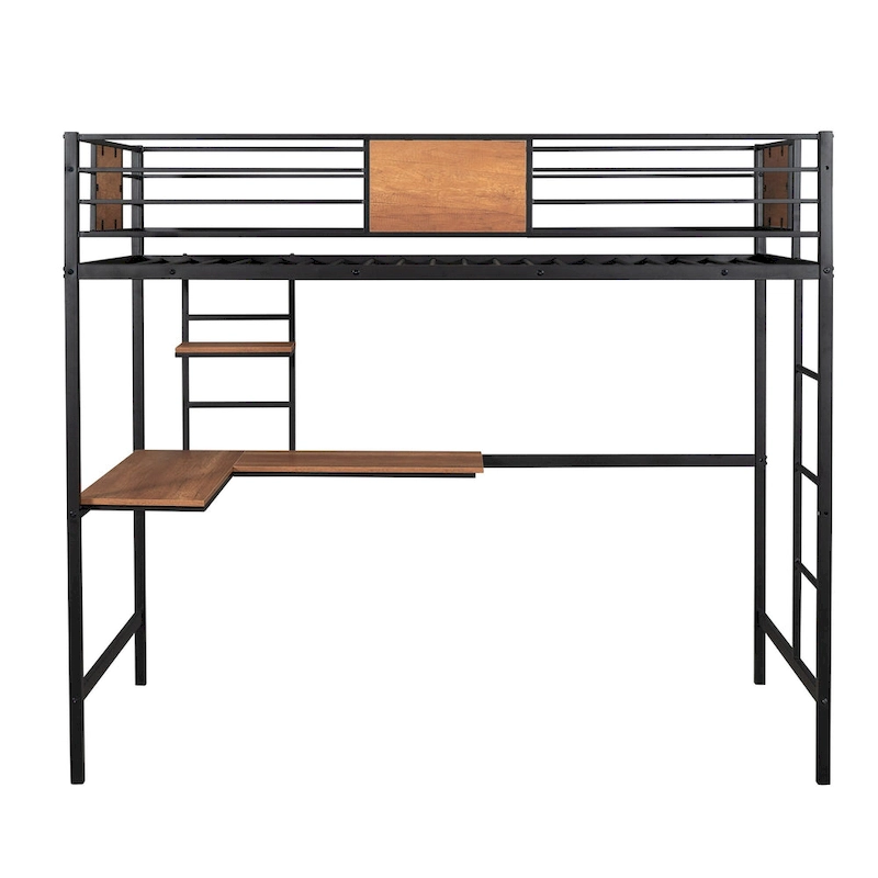 Black Twin Metal Loft Bed with Desk & Shelf