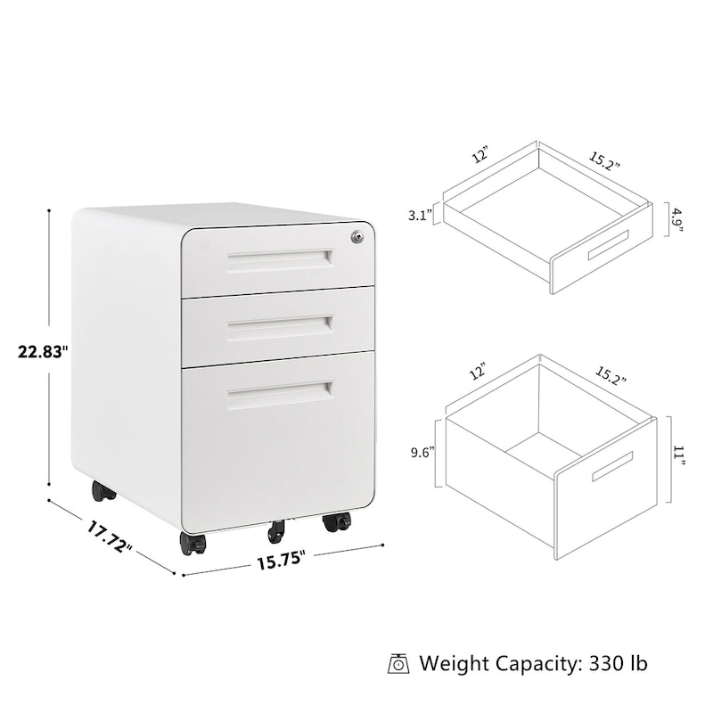 3-drawer Steel Filing Cabinets with Lock Mobile Under Desk Fully Assembled Cabinet