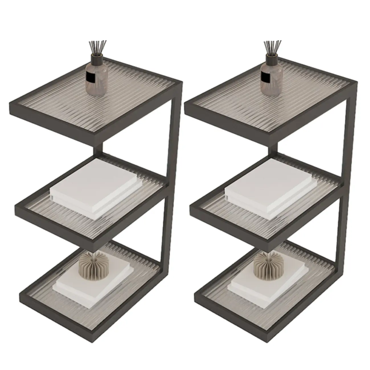 Extra Tall Simple Glass Top and Steel 3 Shelves Nightstand