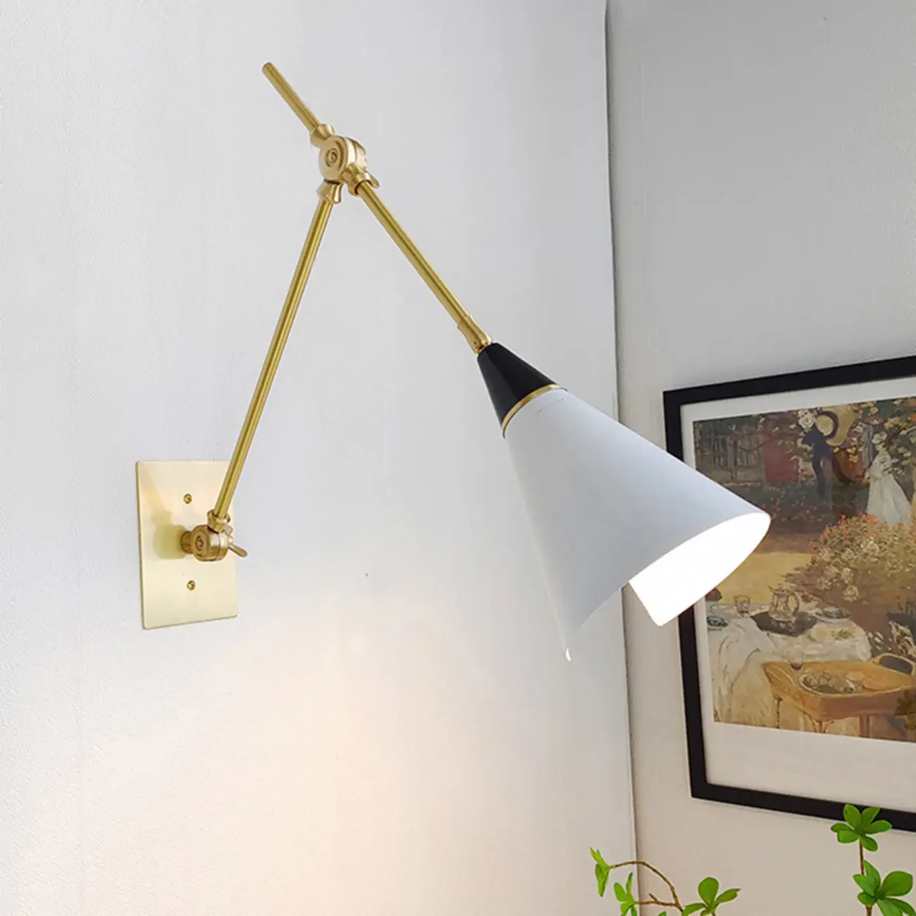 Adjustable Trendy White Cone Swing Arm Wall Sconce