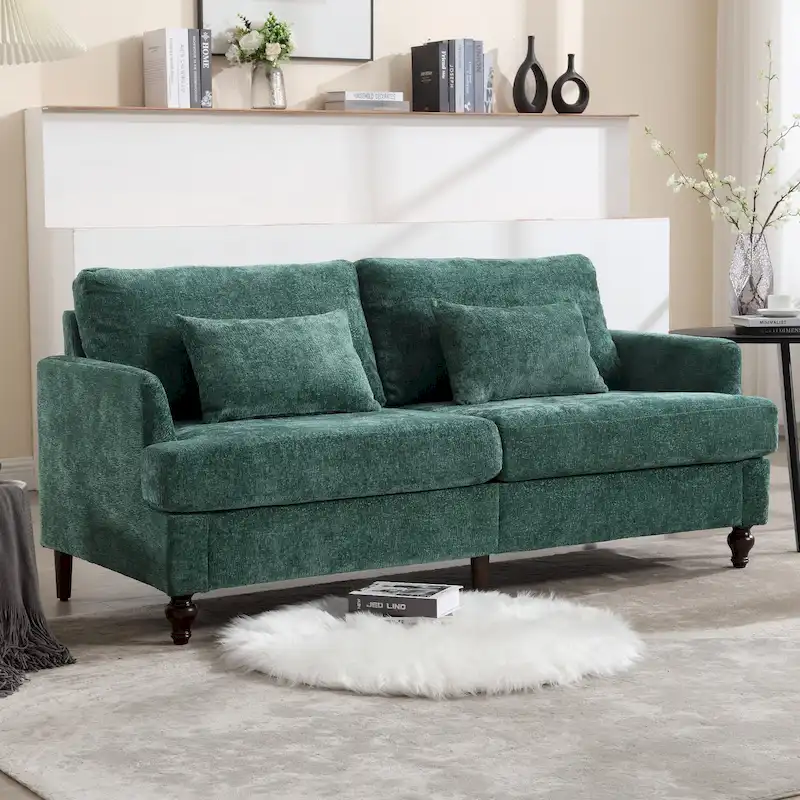 HOMEFUN Chenille Upholstered Mid Century Modern Wood Frame Loveseat for Living Room