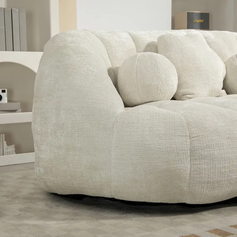 White 63.78 Chenille Lounge Chair with Foam Filling and Pillows