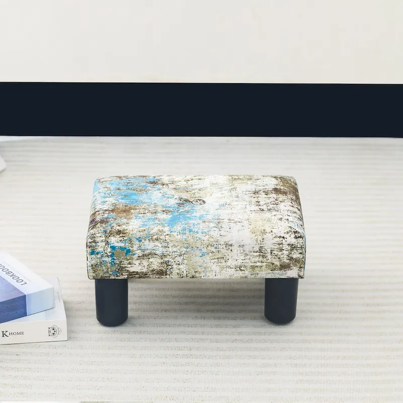 Adeco Velvet Foot Stool Ottoman with Tufted Button