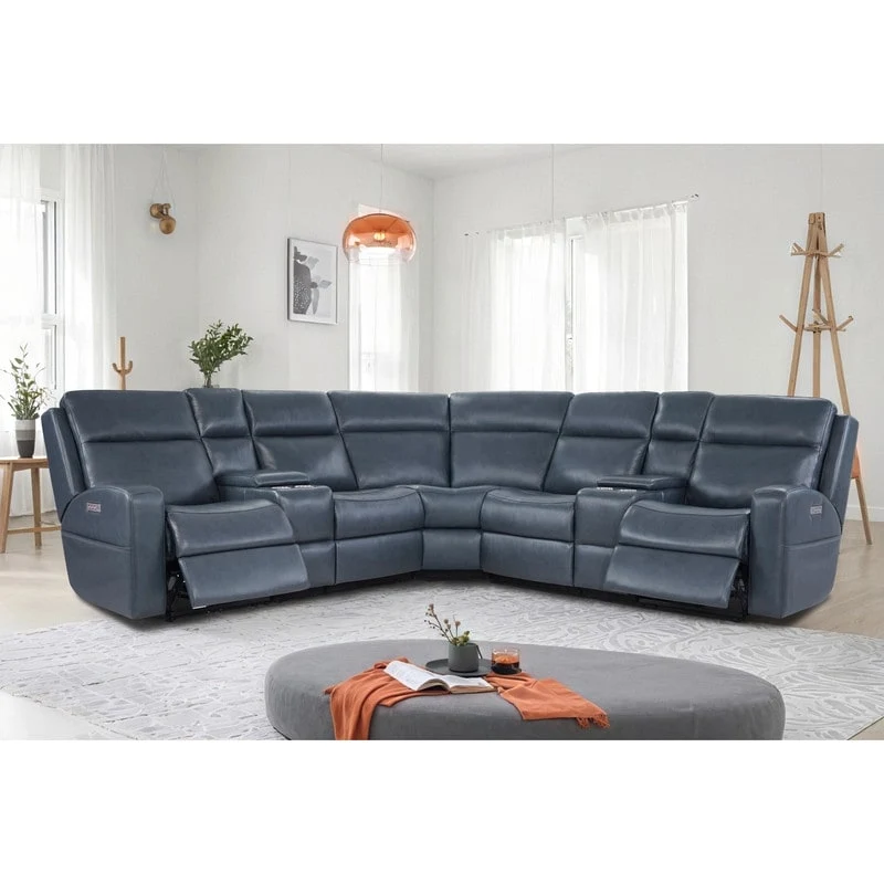 110 W Width Genuine Leather Power Recliner Sectional with Storage, USB&USB-C Port for Living Room