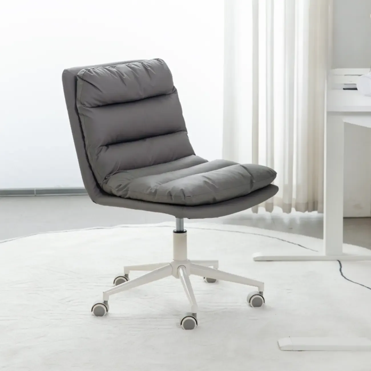 Casual Beige Leather Adjustable Office Chair