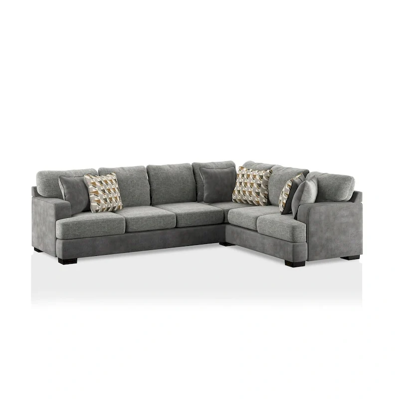 Modern Transitional Style Grey Solid Wood L-Shaped Sectional Sofa