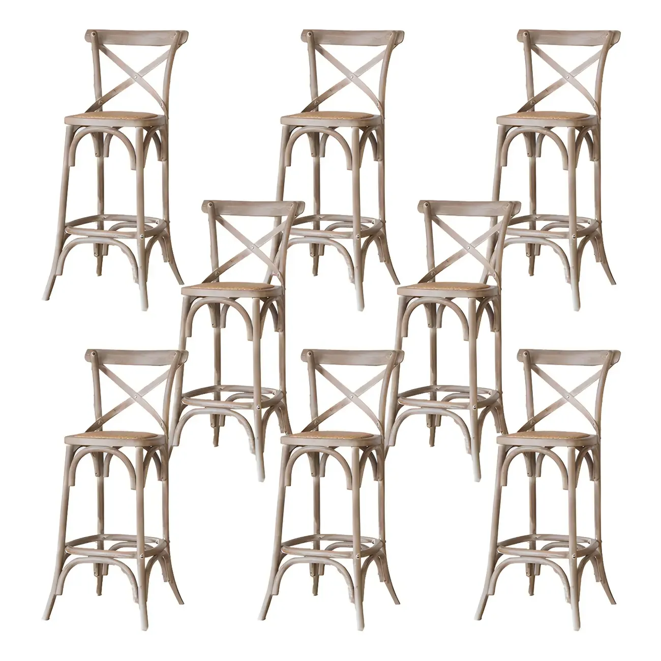 Rustic Solid Wood Wicker Cross Back Bar Stool in Brown/ Grey