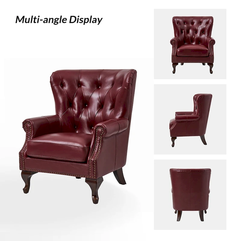 Gerhard Genuine Leather Armchair with Nailhead Trims and Removable Cushion Set of 2 by HULALA HOME