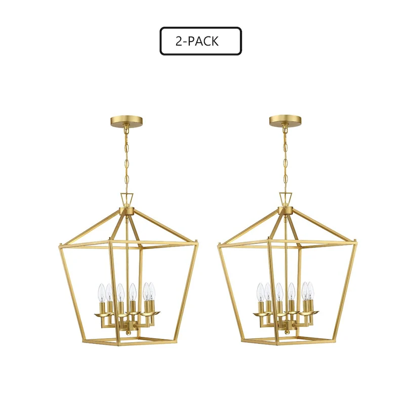 2-PK 16 in. 6-light Geometric Lantern Chandelier with soft gold finish/Matte Black finish