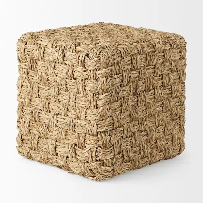 Mercana Adele Brown Woven Seagrass Square Pouf
