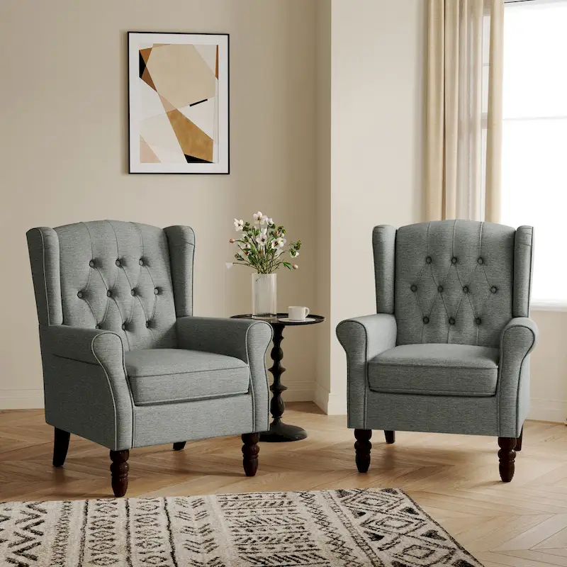 Button-Tufted Accent Club Chair Wingback Armchair Set of 2