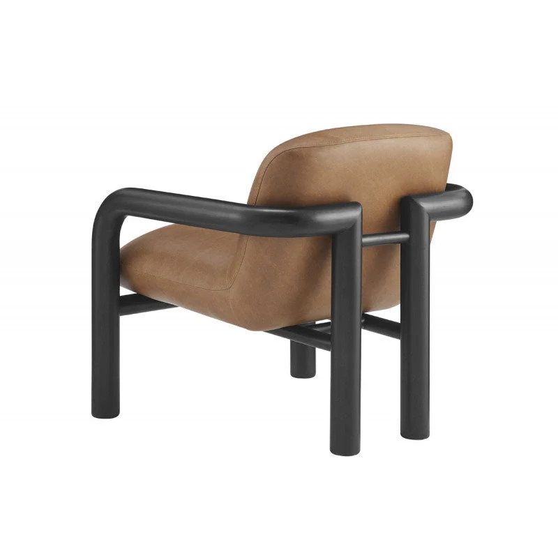 Modern Curve Wood Frame Faux Leather Accent Chair