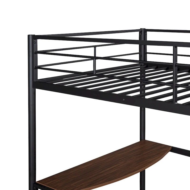 Twin Metal Loft Bed with Desk, Ladder and Guardrails