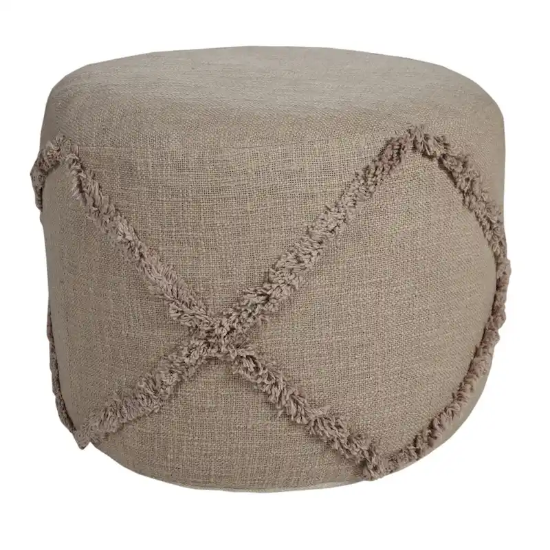 18 Brown Solid Texture Diamond Round Pouf Ottoman