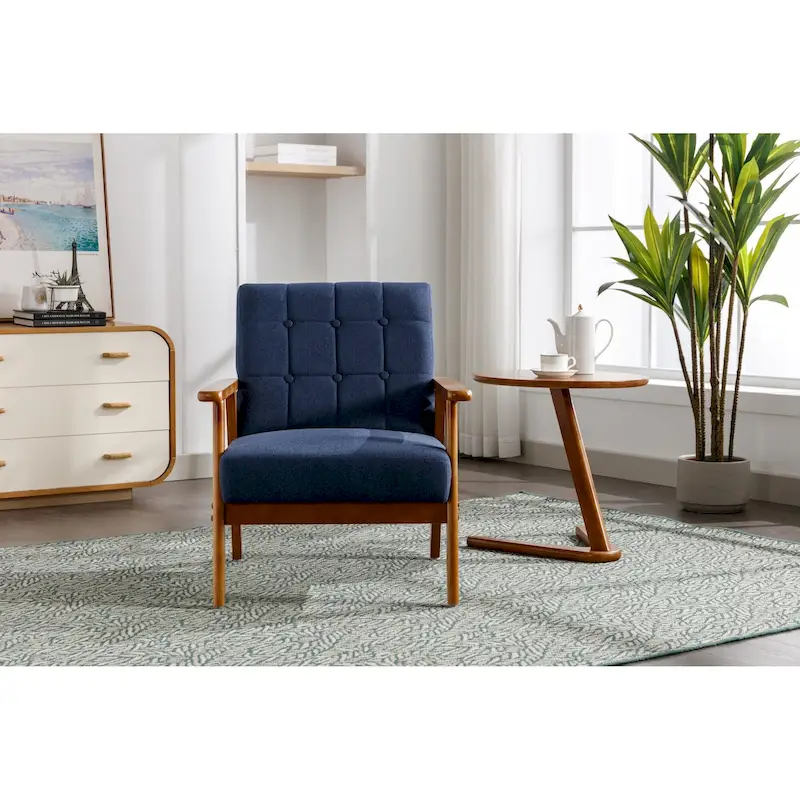 Linen/PU Upholstered Tufted Living Room/Bedroom Accent Chair With Wood Legs