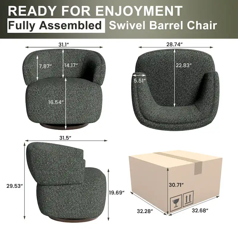 Fully Assembled Upholstered Swivel Barrel Chair