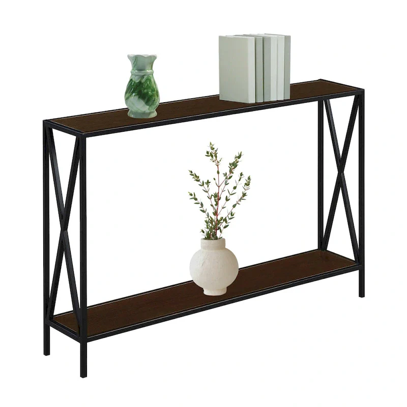 Farmhouse Industrial Console Table with Shelf