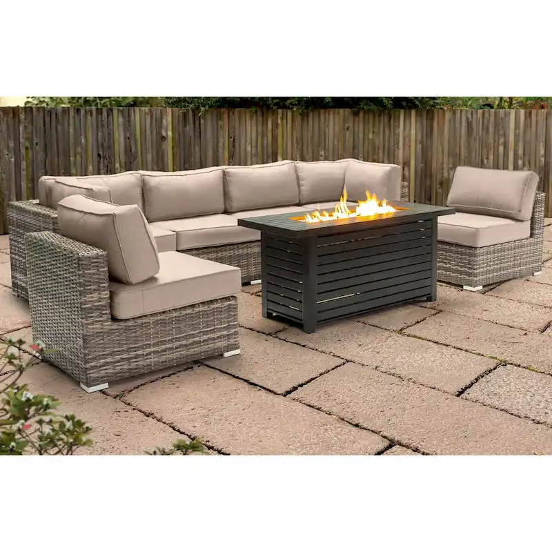 LSI 6 Person Seating Group With Metal Firepit And Sunbrella Cushions