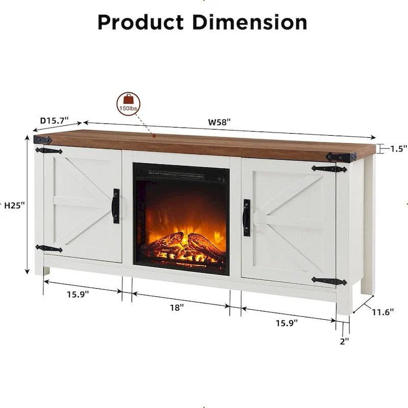 Farmhouse Fireplace TV Stand, Rustic Entertainment Center