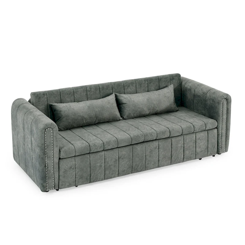 Modern 68 Foam 3 in 1 Pull-Out 3-seaters Bed Sleeper Sofa with Copper Nails and Two Drawers