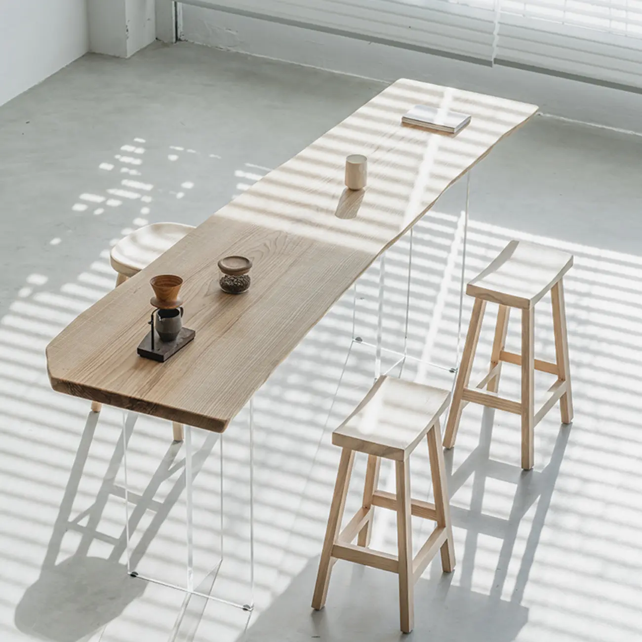 Scandinavian Clear Plastic Base Bar Tables with Wooden Top