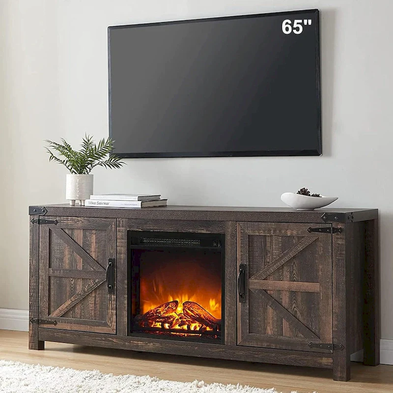 Farmhouse Fireplace TV Stand, Rustic Entertainment Center