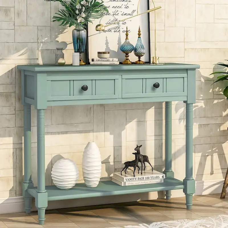 Daisy Series Console Table Traditional Design with Two Drawers and Bottom Shelf Acacia Mangium