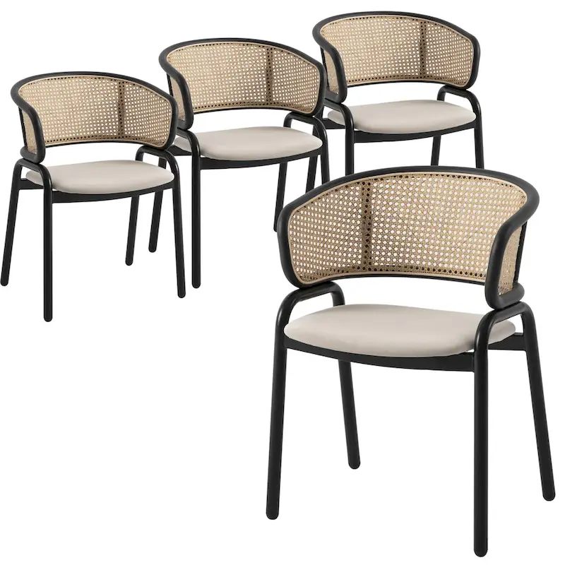 Ervilla Modern Wicker Back Dining Chair with Upholstered Velvet Seat Armchair for Dining Room and Kitchen, Set of 4 - 29.9