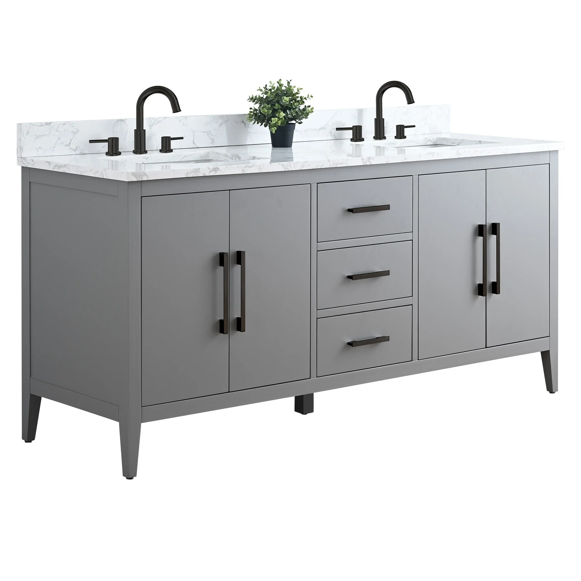 Vanity Art 72 Double Sink Bathroom Vanity Cabinet with Engineered Marble Top