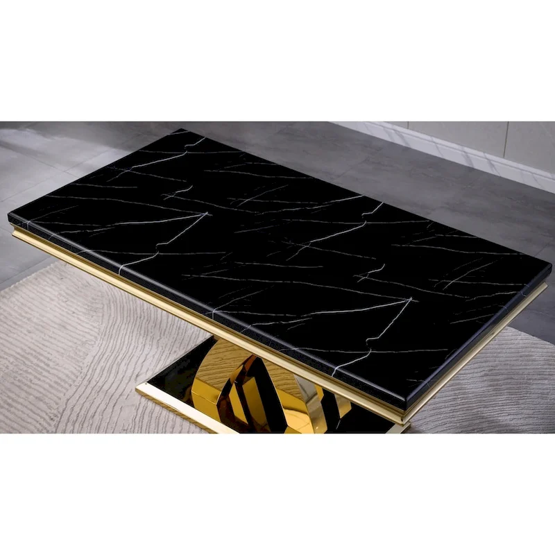 Black Dining Room Table with Polished Gold Metal Legs