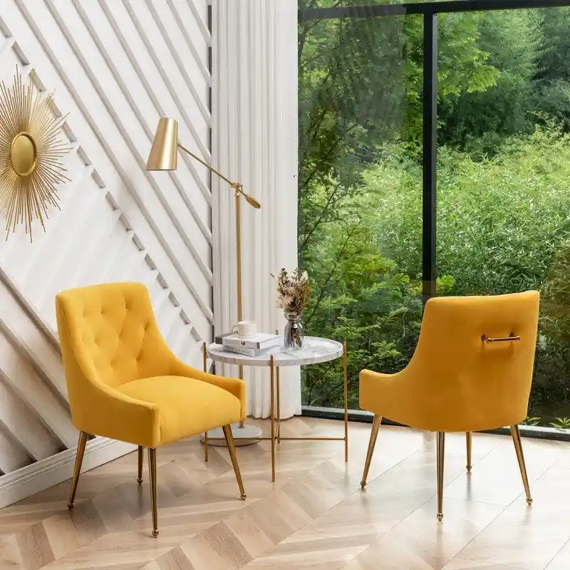 Modern Dining Chairs Set of 2, Upholstered Accent Chair Tufted Back Armless Chair with Back Pull