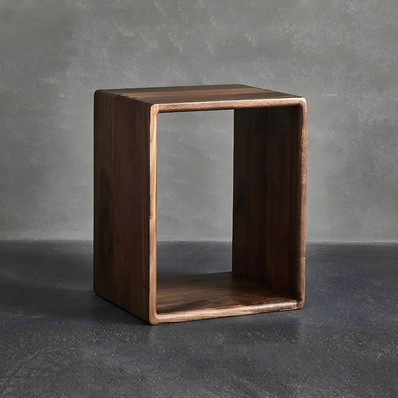 Mid-century Modern Brown Wood Cube Open Back Bookcase