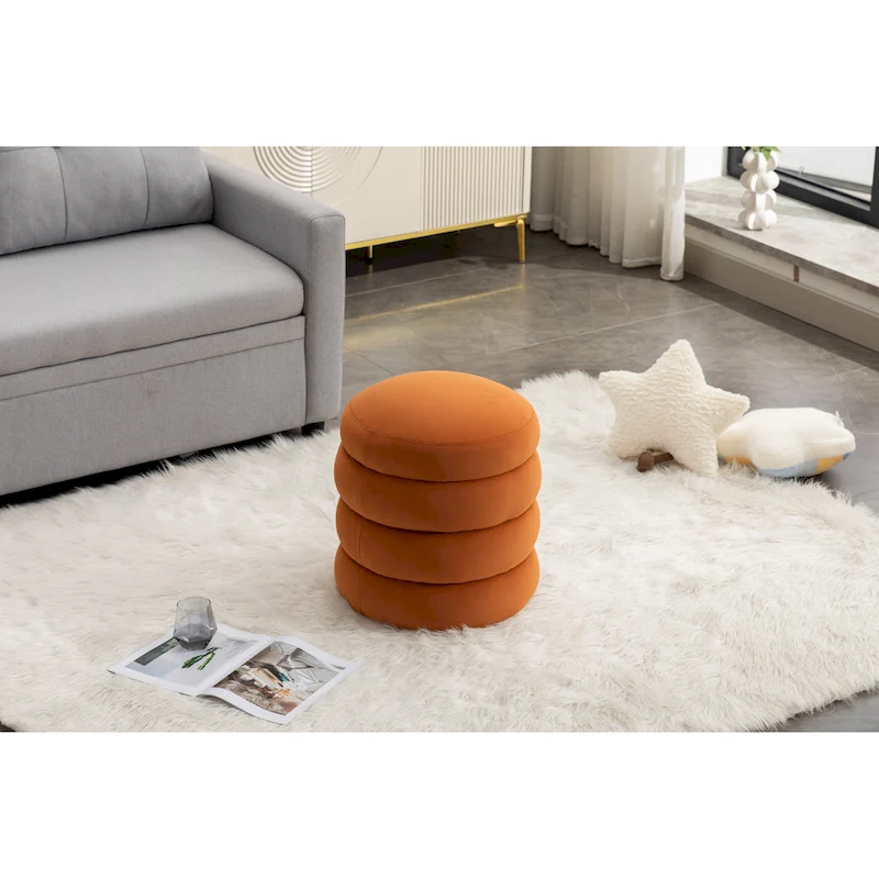 Soft Velvet Round Ottoman Footrest Stool