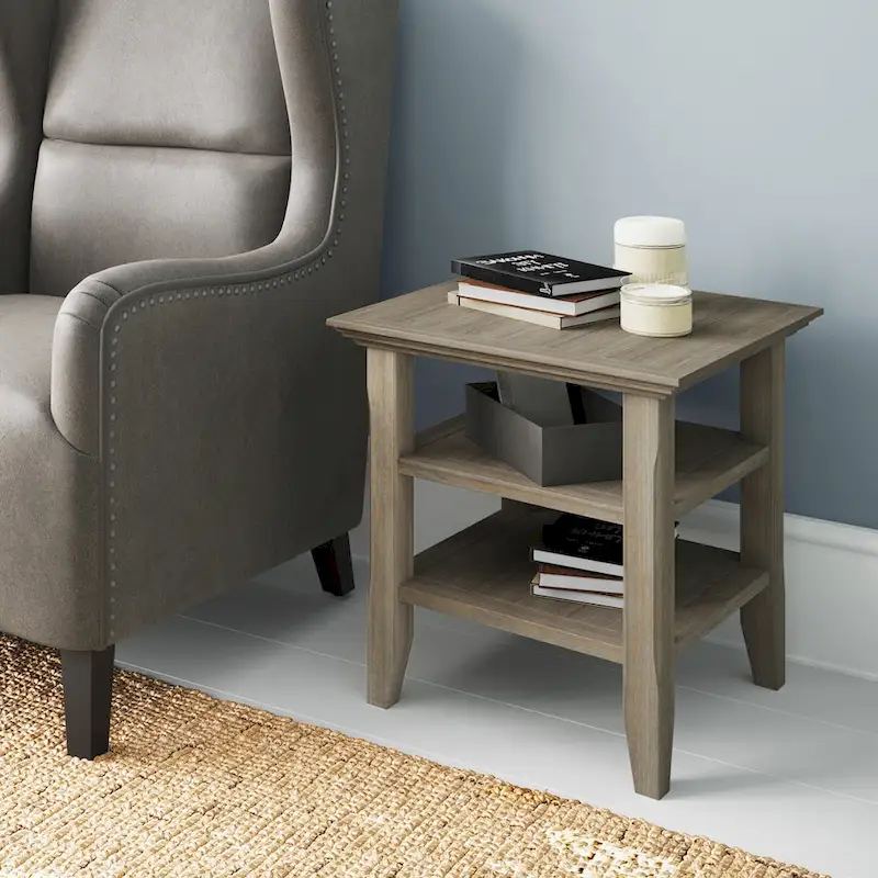 Square End Table with Open Shelves - 19 Inch Wide