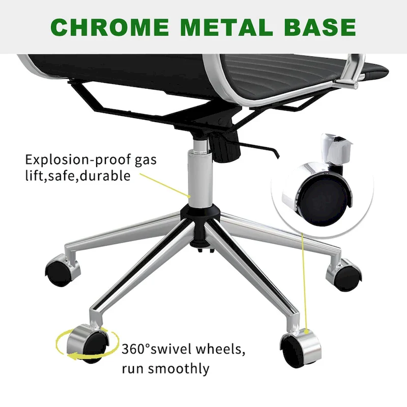 Ribbed Leatherite Office Chair with Chrome Frame, L-Shaped Arms and Swivel Base – Grey / White / Terracotta / Green / Brown / Black / Navy Blue / Gold & Navy Blue / Gold & Black / Gold & White, for 1 Person