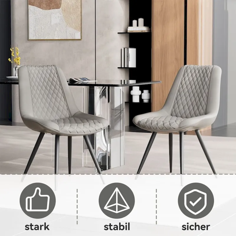 Leather Dining Chair with Metal Legs Set of 2