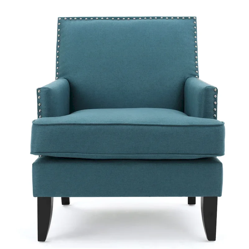 Studded Fabric Club Chair – Light Blue / Teal / Grey, Single Seat