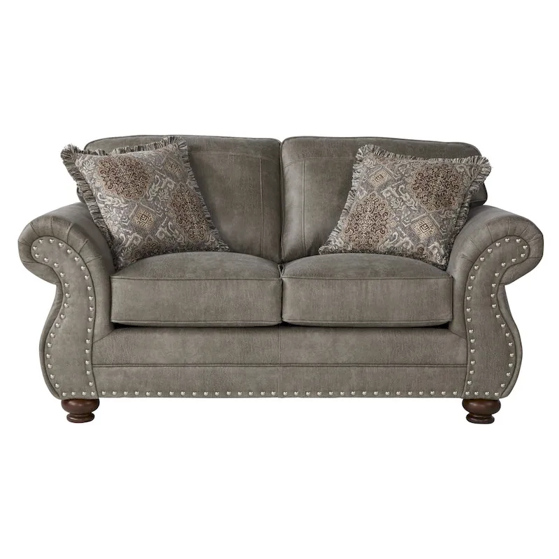 Roundhill Furniture Leinster Stone Grey Faux Leather-upholstered Nailhead Loveseat