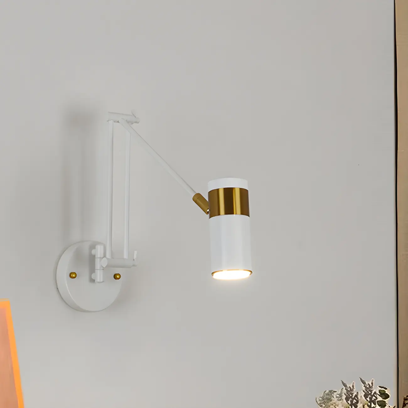 Minimalist White Swing Arm Wall Light for Bedside Reading