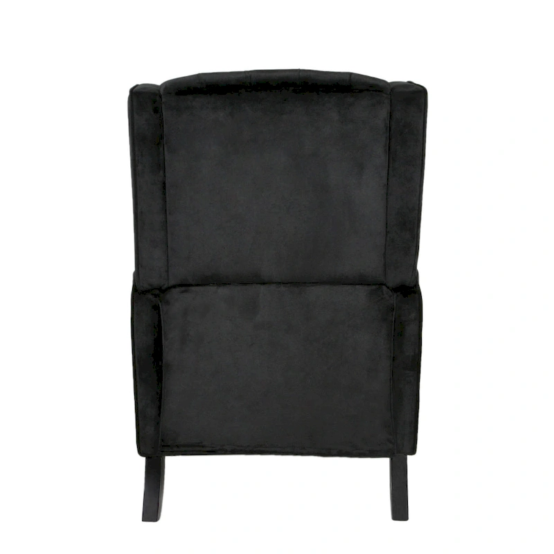 Black Velvet Mid-Century Wingback Push-Back Recliner with Footrest, Button-tufted Back