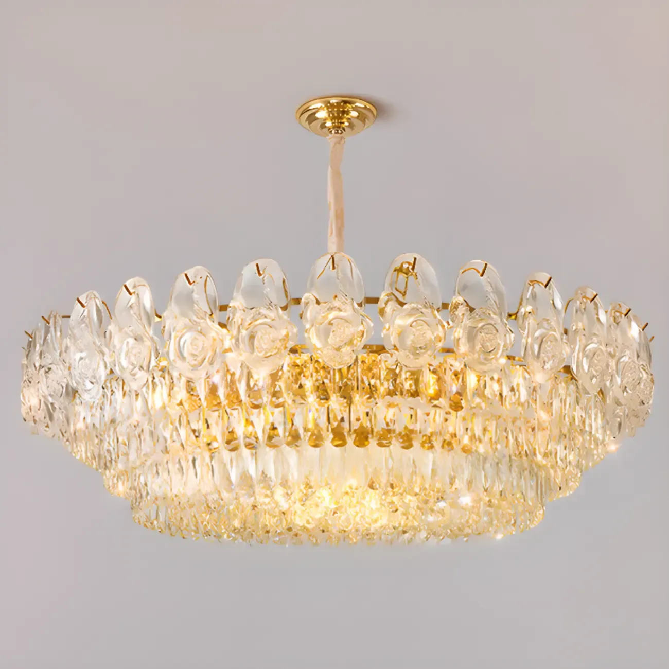 Modern Luxury Gold Tiered Crystal Round Chandelier